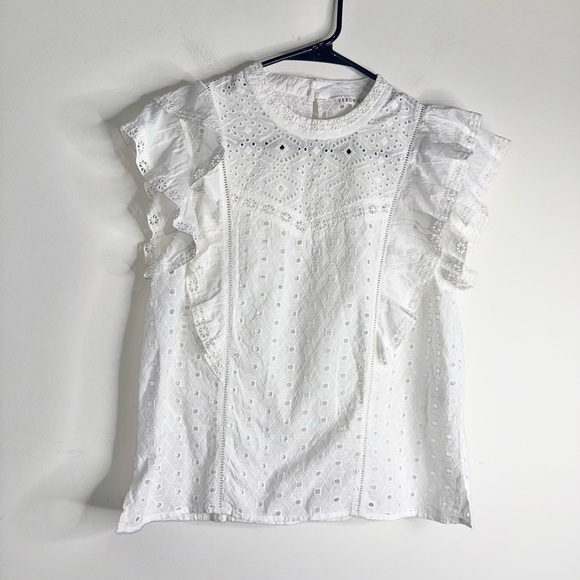Veronica Beard Jie Eyelet and Lace Top in White - Picture 5 of 10